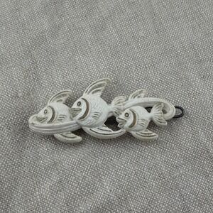 Vintage White Enamel Fish Barrette Nautical Hair Clip Beach Cottage